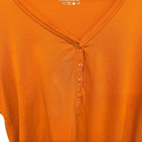 Y2K Orange Henley Top Coquette XL 3/4 Sleeve V Neck Layering Minimalist Cozy - Picture 2 of 5